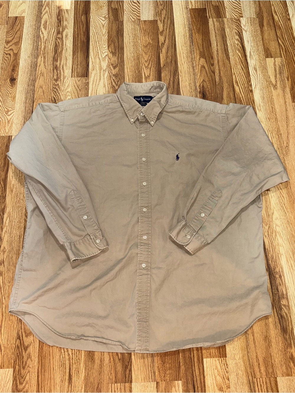 Vintage Polo Ralph Lauren Blaire Button Down Shirt Tan Khaki 100% Cotton XXL